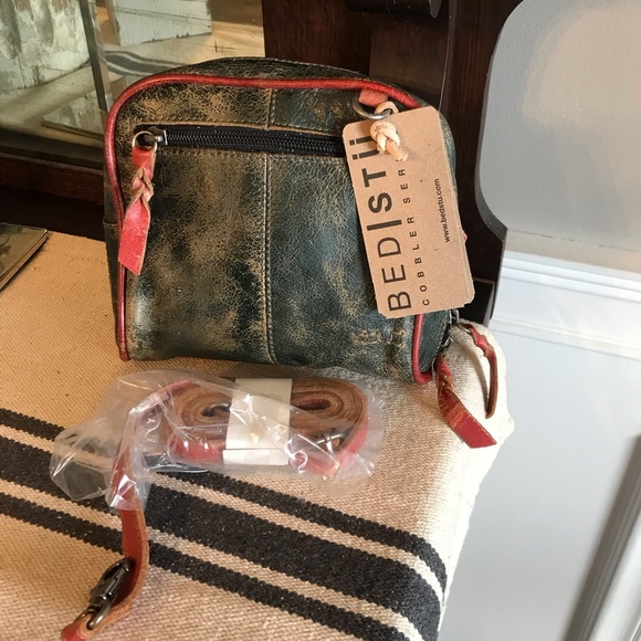 Bed Stu Handbags - NWT Bed Stu Leather Capture Crossbody Bag Dark Teal Cherry Lux MSRP $190